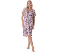 Camille Short-Sleeved Lightweight Floral Ladies Nightdress - Knee-Length Breathable Summer Nighties for Women with V-Neckline & Loose-Fitting Silhouette 14-16 Mauve