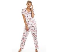 Camille Short Sleeve Floral Womens Pyjamas - Lightweight & Breathable Full-Length Pyjamas for Women with Elasticated Waist - Soft, Comfortable & Stylish Ladies PJs Cream Floral 14-16