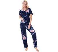 Camille Short Sleeve Floral Womens Pyjamas - Lightweight & Breathable Full-Length Pyjamas for Women with Elasticated Waist - Soft, Comfortable & Stylish Ladies PJs
