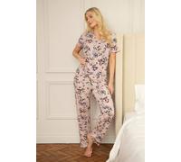 Camille Short Sleeve Floral Womens Pyjamas - Lightweight & Breathable Full-Length Pyjamas For Women With Elasticated Waist - Soft, Comfortable & Stylish Ladies PJs Mauve 18-20