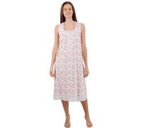 Camille Lightweight 100% Cotton Sleeveless Ladies Nightdress - Floral Summer Nighties for Women - Lace Accents, Square Neck & Button Fastening - Cool & Breathable Womens Nightwear Pink 14-16