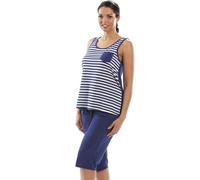Camille Women's Lightweight Striped Capri Bottom Pyjama Set in Navy | Size: 8-10 Camille Navy 8-10