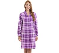 Camille Ladies Long Sleeved Nightdress-Womens Nightwear - Nightie with Button Front Fastening Lilac Checkered 8-10