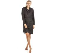 Camille Women's Super Soft Lounger - Knitted Hacci Knee Length Nightie - Cowl Neck Long Sleeved & Front Pocket Large Charcoal