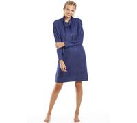 Camille Women's Super Soft Lounger - Knitted Hacci Knee Length Nightie - Cowl Neck Long Sleeved & Front Pocket Medium Navy