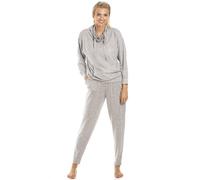 Camille Women's 2 Piece Super Soft Pyjama Set - Knitted Hacci Full Length PJ Set - Cowl Neck Long Sleeved Top & Elasticated Waist for Ultimate Comfort and Warmth Grey Large