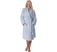 Camille Women's Super Soft Fleece Dressing Gown | Below-Knee Length Bathrobe | Fluffy Shawl Collar, Long Sleeves, Wrap Belt & Front Pockets | Warm Housecoat | Aqua 10-12