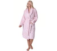 Camille Women's Fleece Dressing Gown with Waist Tie Belt Fastening and Two Square Front Pockets - Soft and Warm Bathrobe in Knee Length Long Sleeved Design Pink