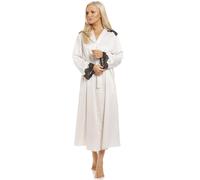 Camille Womens Antique Satin Long Wrap - Ladies Luxury Dressing Gown - Comfortable & Breathable Summer Nightwear with Black Floral Lace Ivory 14-16