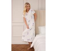 Camille Long Length White Floral Ladies Nightdress - Nighties for Women with Short Sleeves & Front Button Fastening - Lightweight Breathable Women's Nightwear 10-12 Lilac