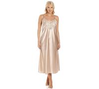 Camille Luxury Thin Strap Lace Satin Chemise In Light Brown Light Brown 14-16