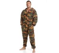 Camille Men's Luxury Supersoft Camouflage Print Hooded Onesie in Dark Green | Size: Small Camille Dark Green S