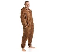 Camille Men's Luxury Supersoft Leopard Print Hooded Onesie in Camel | Size: XL Camille Camel XL