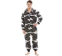 Camille Men's Snow Camouflage Supersoft Zip Front Hooded Onesie | Size: Small Camille Multicolor S