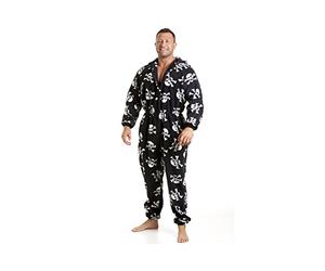Camille Mens Super Soft Fleece Onesie - Hooded All in One - Long Sleeved and Side Pockets for Ultimate Comfort & Warmth Black and White Skull X-Large
