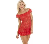 Camille Women's Mesh Lace Babydoll & G-String in Red | Size: S/M Camille Red S/M