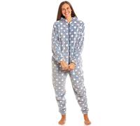 Camille Women's Super Soft Fleece Onesie -Multicoloured Spot All In One - Long Sleeved and Side Pockets for Ultimate Comfort & Warmth Grey 18-20
