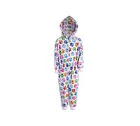 Camille Multicoloured Supersoft Paw Print Hooded All In One Onesie in White | Size: 9-11 Years Camille White 9-11 Years