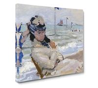 Camille On The Beach In Trouville by Claude Monet Canvas Print | Gallery Wrapped 30mm Frame Wall Art | 20x20 inches | Ready to Hang | Impressionist Seascape Picture | Living Room Bedroom Lounge Office