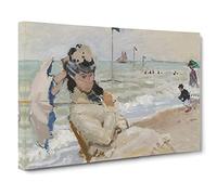 Camille On The Beach In Trouville By Claude Monet Canvas Print | Gallery Wrapped 30mm Frame Wall Art | 30x20 inches | Ready to Hang | Impressionist Seascape Picture | Living Room Bedroom Lounge Office
