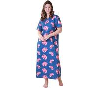 Camille 100% Organic Cotton Ladies Nighties - Full Length Floral Lightweight Cotton Nightdress in Relaxed Fit Maxi Style with Short Sleeves - Navy Orchid 14-16