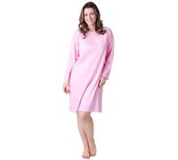 Camille 100% Organic Cotton Ladies Nighties with Long Sleeves - Lightweight Cotton Nightdress with Knee Length Relaxed Fit - Pink Dot 14-16