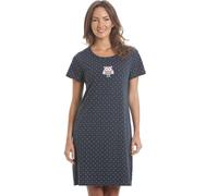 Camille Womens Nightdresses Smooth Soft 100% Cotton - Short Sleeved Breathable & Lightweight Summer Nighties - Blue owl - 10-12