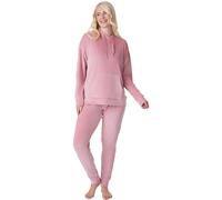 Camille Women's 2 Piece Super Soft Pyjama Set - Velour Full Length PJ Set - Drawstring Hooded Long Sleeved Top & Elasticated Waist 12-14 Pink