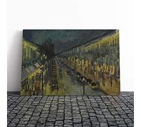 Camille Pissaro Paris, The Boulevard Montmartre at Night Canvas Print | Gallery Wrapped 30mm Frame Wall Art | 24x16 inches | Ready to Hang | Contemporary Picture | Living Room Bedroom Lounge Office