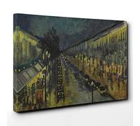 Camille Pissaro Paris, The Boulevard Montmartre at Night Canvas Print | Gallery Wrapped 30mm Frame Wall Art | 30x20 inches | Ready to Hang | Contemporary Picture | Living Room Bedroom Lounge Office