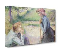 Camille Pissaro Two Young Peasant Women Classic Painting Canvas Wall Art Print Ready to Hang, Framed Picture for Living Room Bedroom Home Office Décor, 20x14 Inch (50x35 cm)