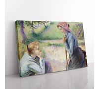 Camille Pissaro Two Young Peasant Women Classic Painting Canvas Wall Art Print Ready to Hang, Framed Picture for Living Room Bedroom Home Office Décor, 60x40 cm (24x16 Inch)