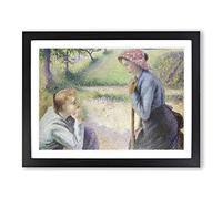 Camille Pissaro Two Young Peasant Women Classic Painting Framed Wall Art Print, Ready to Hang Picture for Living Room Bedroom Home Office Décor, Black A3 (46 x 34 cm)