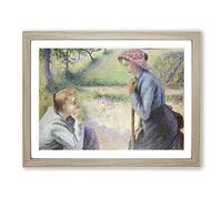 Camille Pissaro Two Young Peasant Women Classic Painting Framed Wall Art Print, Ready to Hang Picture for Living Room Bedroom Home Office Décor, Oak A4 (34 x 25 cm)