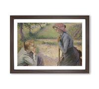 Camille Pissaro Two Young Peasant Women Framed Print | A2 Walnut Framed Wall Art | Ready to Hang | Modern Nature Picture | Living Room Bedroom Lounge Office