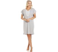 Camille Womens Short Sleeved Polka Dot Nightdress - Ladies Knee Length Nightie - Comfortable & Breathable Summer Nightwear Grey 18-20