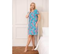 Camille Womens Nightdresses Smooth Soft 100% Cotton - Short Sleeved Breathable & Lightweight Summer Nighties - Green Rose - 18-20