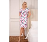 Camille Womens Nightdresses Smooth Soft 100% Cotton - Short Sleeved Breathable & Lightweight Summer Nighties - White Rose - 14-16