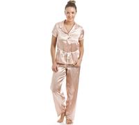 Camille Salmon Pink Short Sleeve Belted Satin Pyjama Set - 18 - SALMON PINK