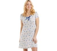 Camille Womens Short Sleeved Nightdress - Ladies Short Length Blue Floral Nightie - Comfortable & Breathable Summer Nightwear with Satin Bow Grey 14-16