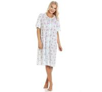 Camille Womens Classic Short Sleeve Button Up Floral Jersey Nightdresses 10-12 Blue