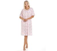 Camille Womens Classic Short Sleeve Button Up Floral Jersey Nightdresses 22-24 Pink