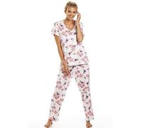Camille Short Sleeve Floral Womens Pyjamas - Lightweight & Breathable Full-Length Pyjamas For Women With Elasticated Waist - Soft, Comfortable & Stylish Ladies PJs Cream Floral 18-20