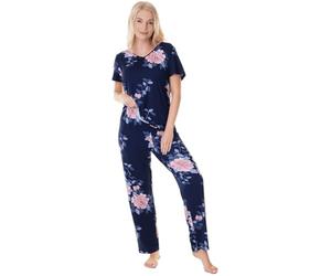 Camille Short Sleeve Floral Womens Pyjamas - Lightweight & Breathable Full-Length Pyjamas for Women with Elasticated Waist - Soft, Comfortable & Stylish Ladies PJs