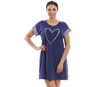Camille Short Sleeve Plain Nightshirt With Heart Motif In Navy Navy 8-10