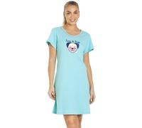 Camille 100% Cotton Short Sleeved Pug Dog or Cat Ladies Nightdress - Knee Length Nighties for Women for your Summer Womens Nightwear Aqua 12-14