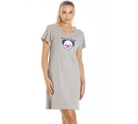 Camille Womens Short Sleeved Pug & Cat Nightdresses - Ladies 100% Cotton Knee Length Nighties - Comfortable & Breathable Summer Nightwear Grey 12-14