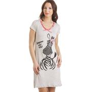 Camille Women's Short Sleeve Zebra Motif Nightdress in Grey | Size: 10-12 Camille Grey 10-12