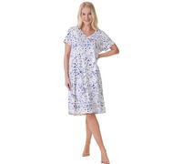 Camille Short-Sleeved Lightweight Floral Ladies Nightdress - Knee-Length Breathable Summer Nighties for Women with V-Neckline & Loose-Fitting Silhouette 18-20 Blue Leopard