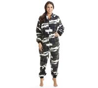 Camille Womens Super Soft Fleece Onesie - Print Hooded All In One - Long Sleeved and Side Pockets Snow Camo 18-20